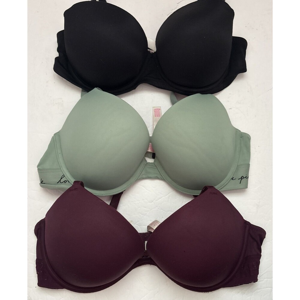 Lot of 3 Womens Victorias Secret VS PINK Wear Everywhere Push Up Bras Sz 36C